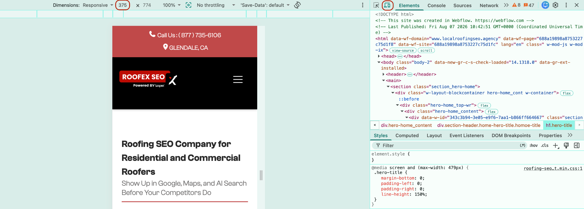 Chrome DevTools' device toolbar