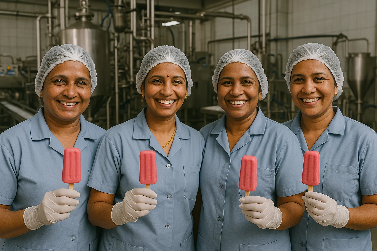 A group of women workers holding ice creams
