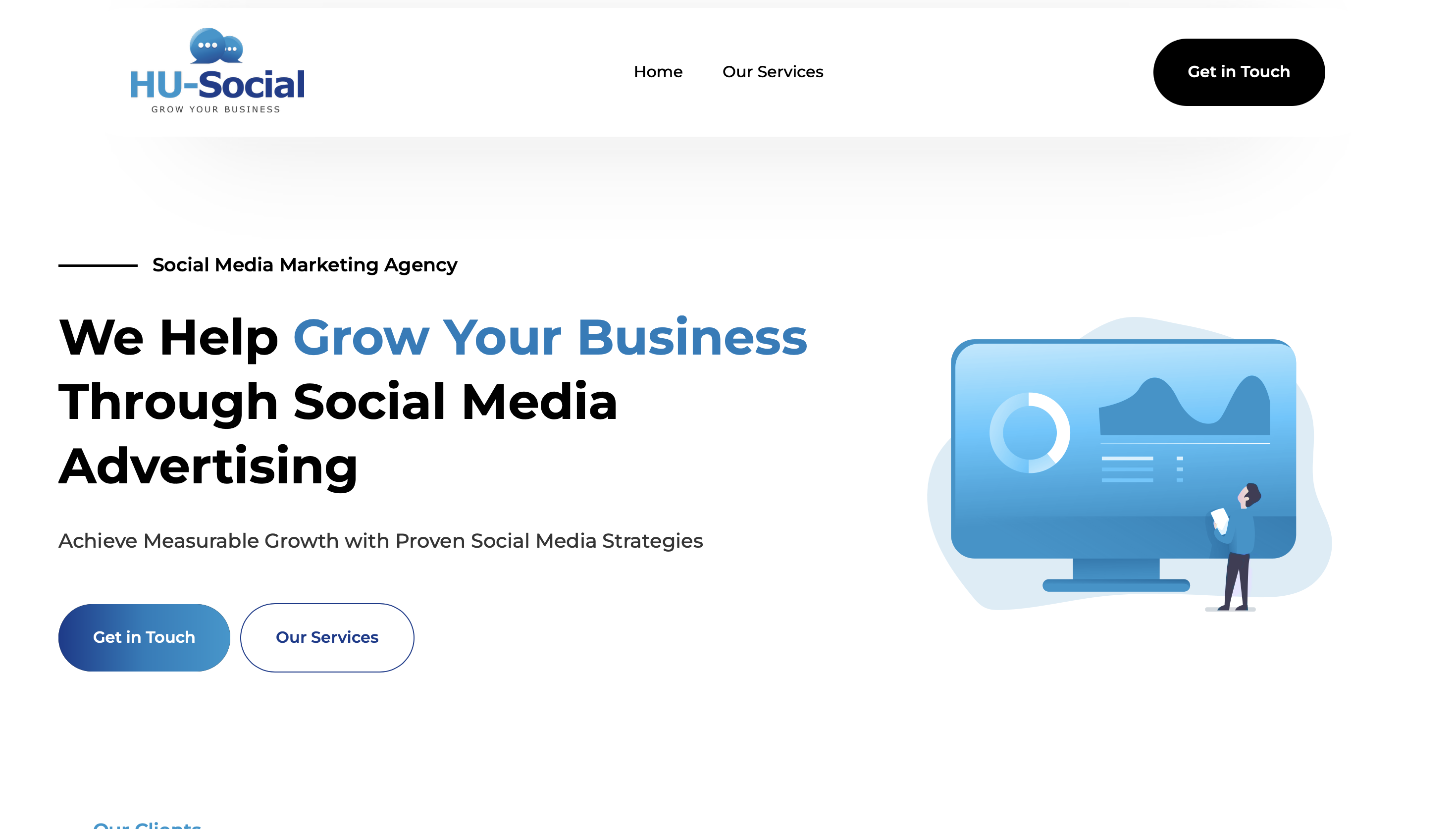 A screenshot of HU-Social's website. Created by SimpleSites.