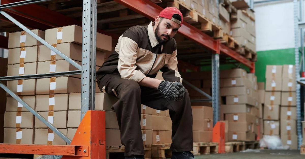 A warehousing team member who just finished counting and placing inventory into a pallet location.