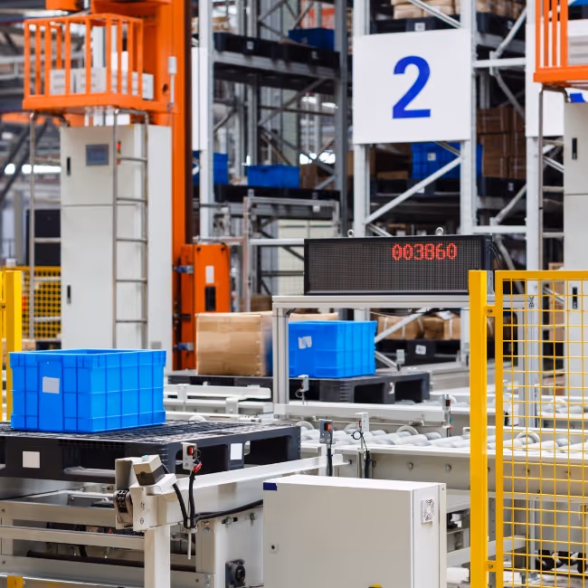 A conveyor system in a fulfillment center.