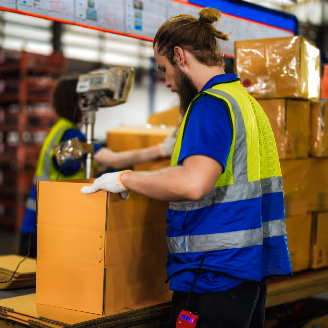 A person scanning inbound products for receiving.