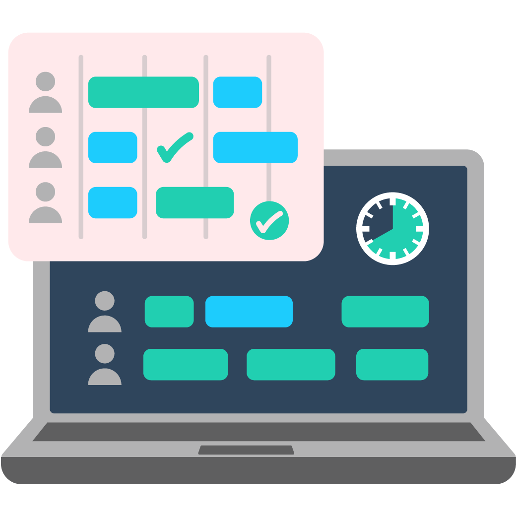eRostering Laptop & Schedule NHS Neuron illustration