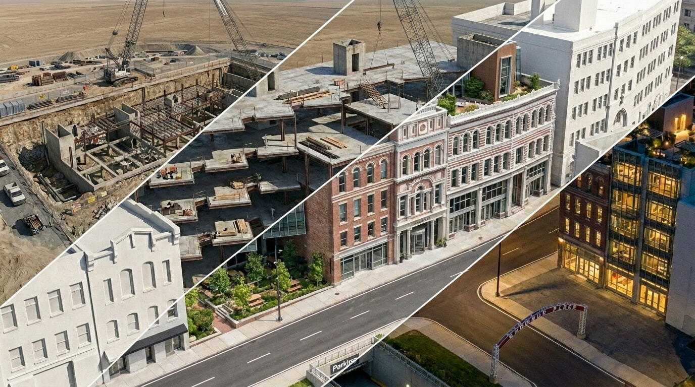 Revit- en Veras-project: van werf tot afgewerkte bakstenen gevel, overdag en 's nachts