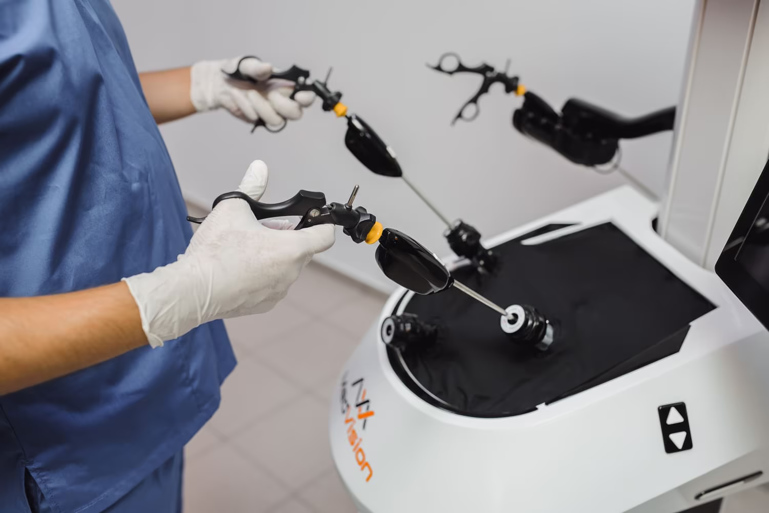 Practicing surgical skills on the LapVision device.