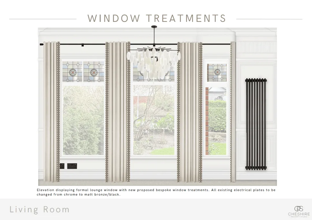 Window treatment interiors illustration.