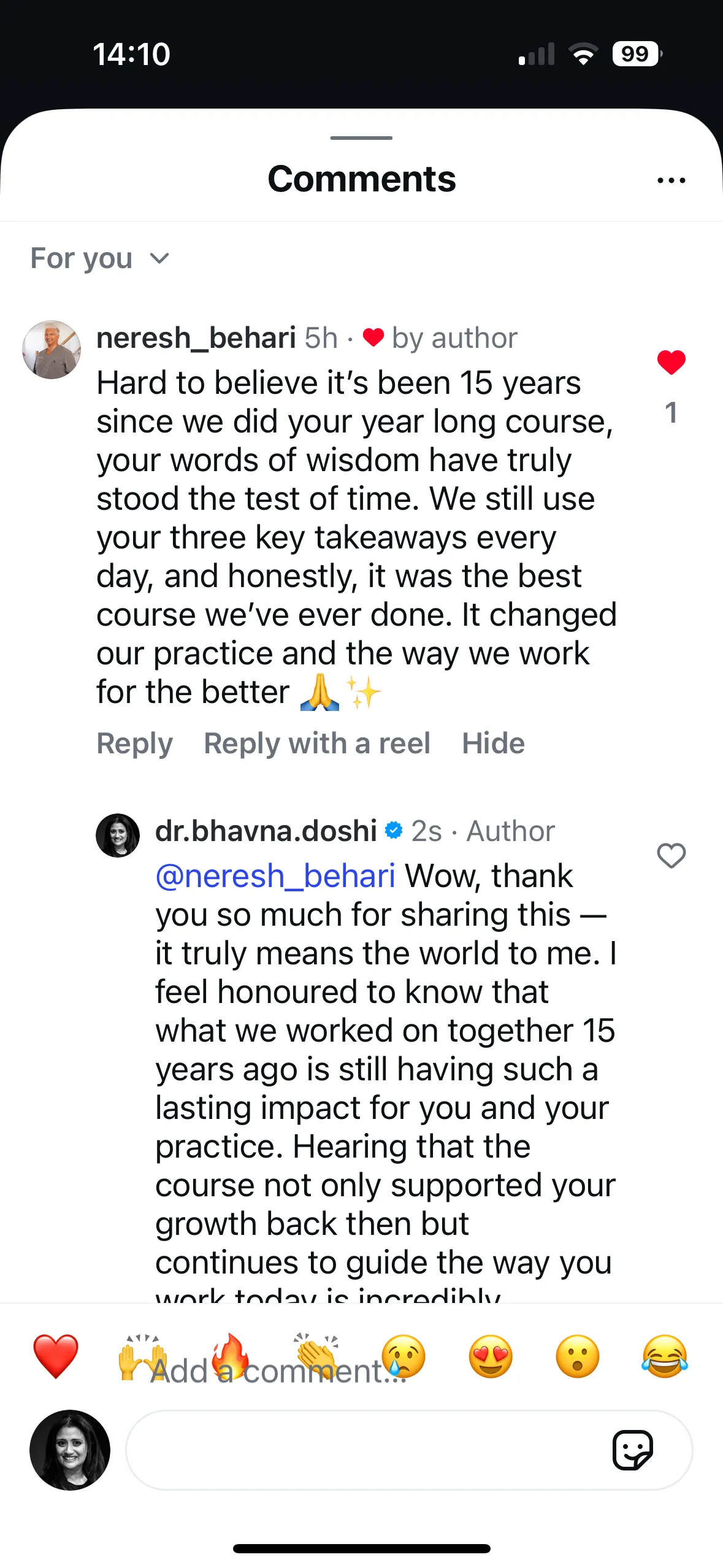 Instagram comment from a dentist calling a year-long course from 15 years ago the best they have done