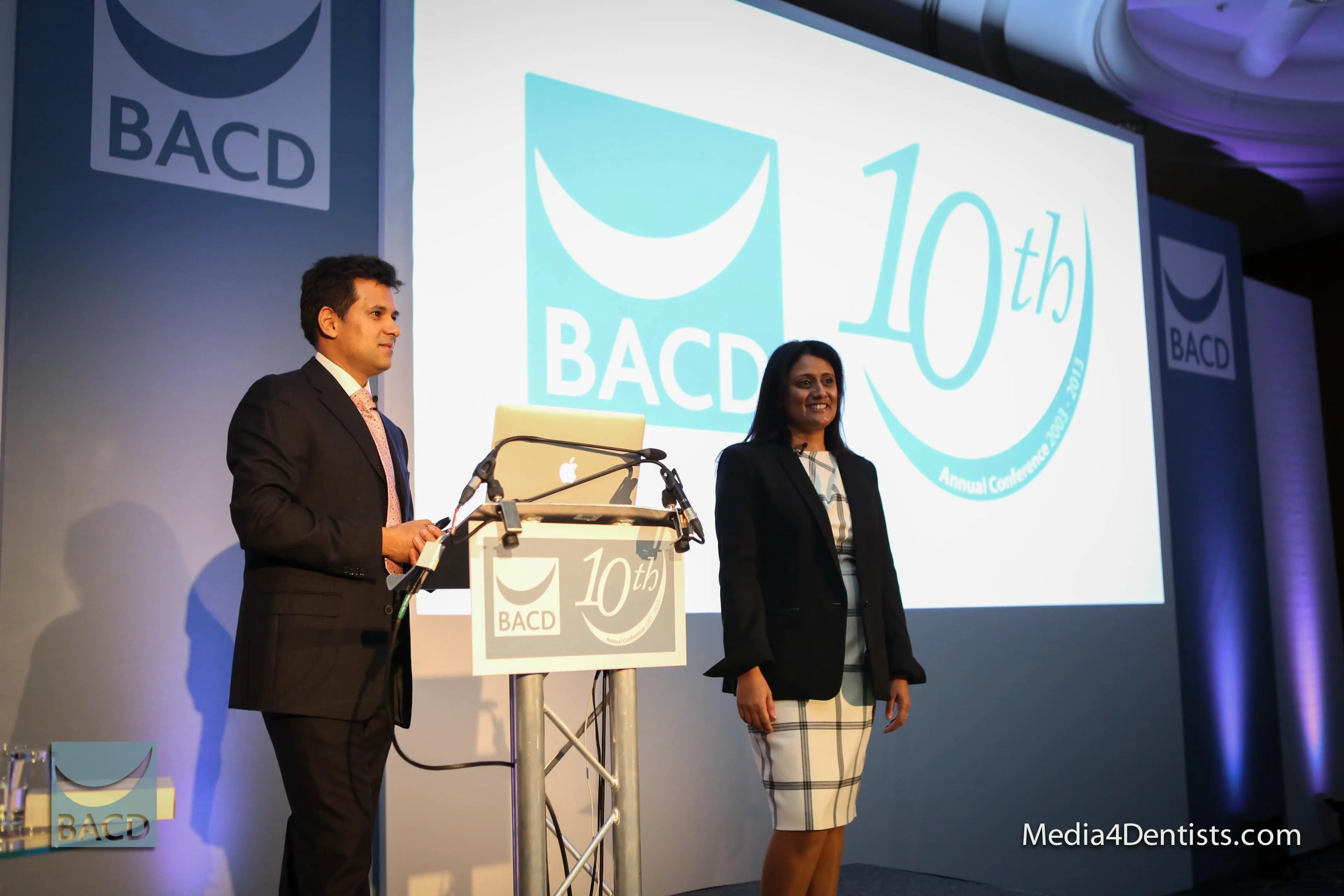 Dr Rahul Doshi and Dr Bhavna Doshi on stage at the BACD 10th annual conference