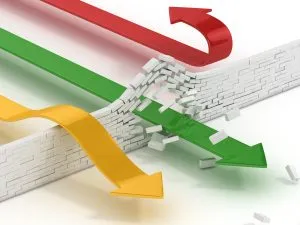 Arrows breaking or passing brick wall image