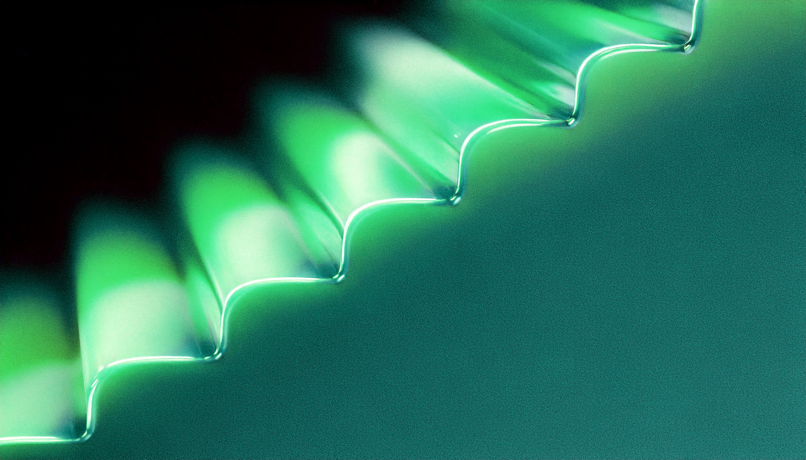 Curved translucent glass steps ascending diagonally in green