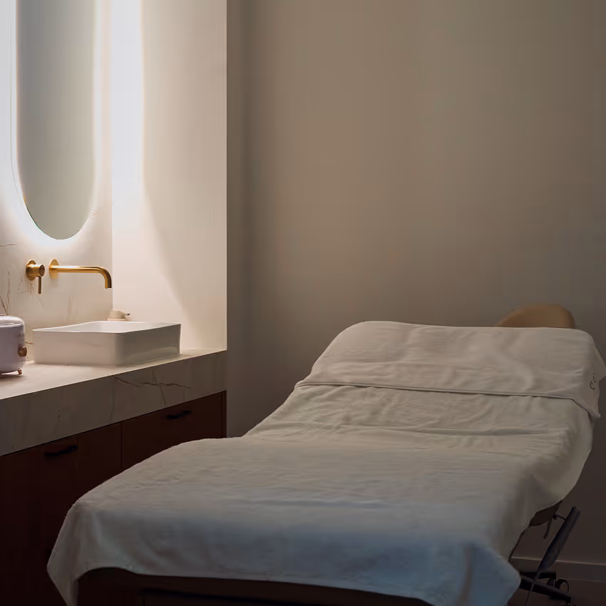 G d'Or Beauty Studio interior at Cloche d'Or — editorial photography of the treatment floor.