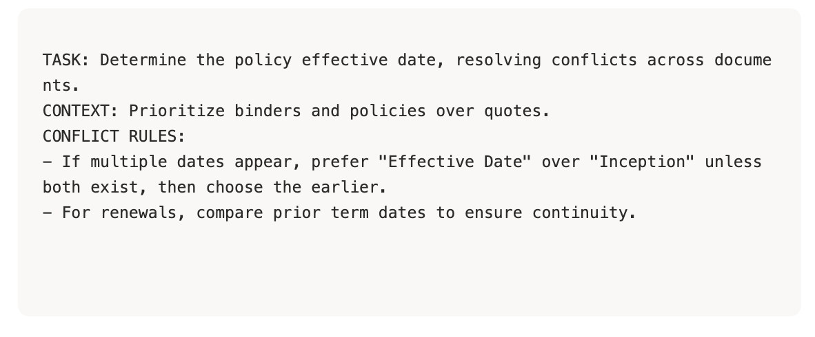 Policy date determination with conflict rules