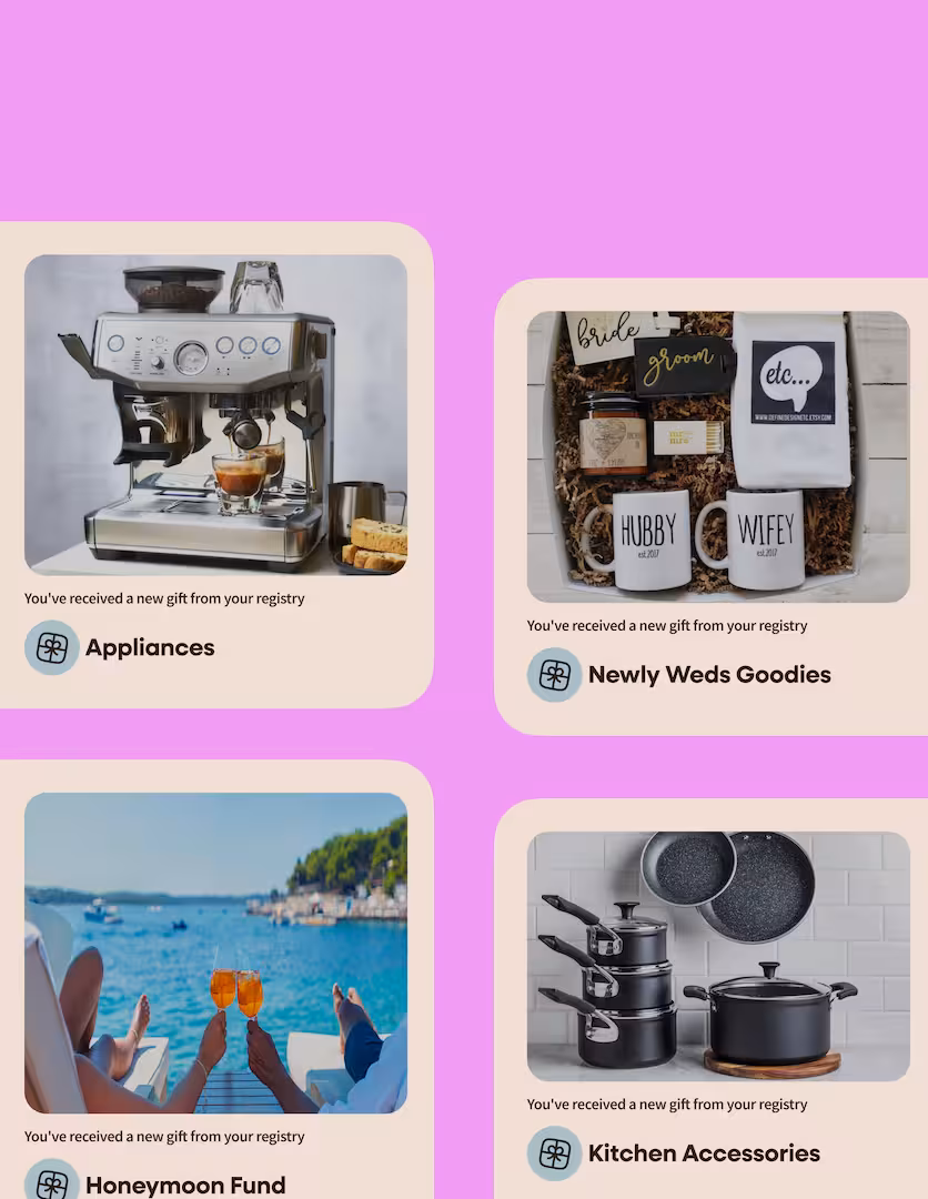 wedding registry items purchased for newlyweds