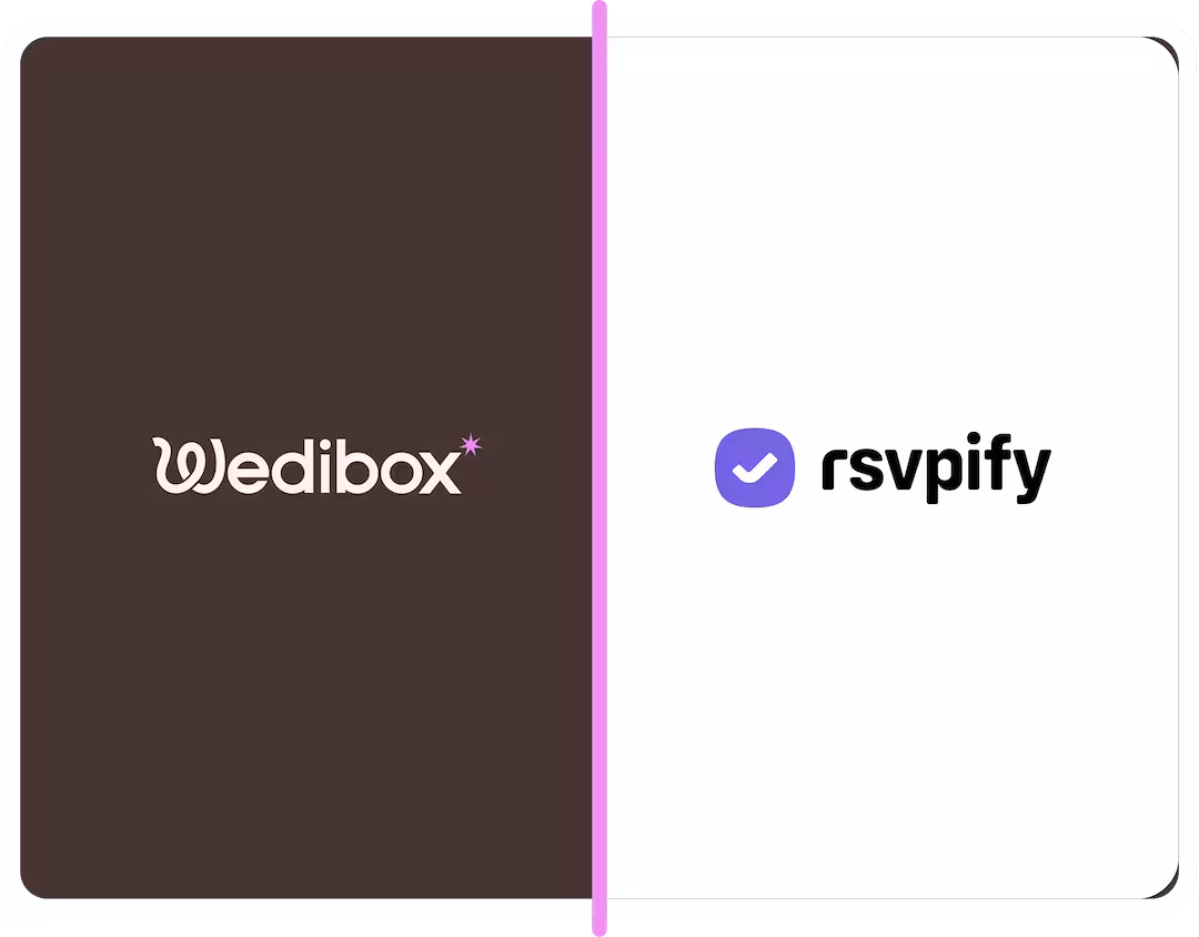 Wedibox vs RSVPify comparison showing both logos side by side as the best RSVPify alternative for weddings in 2026