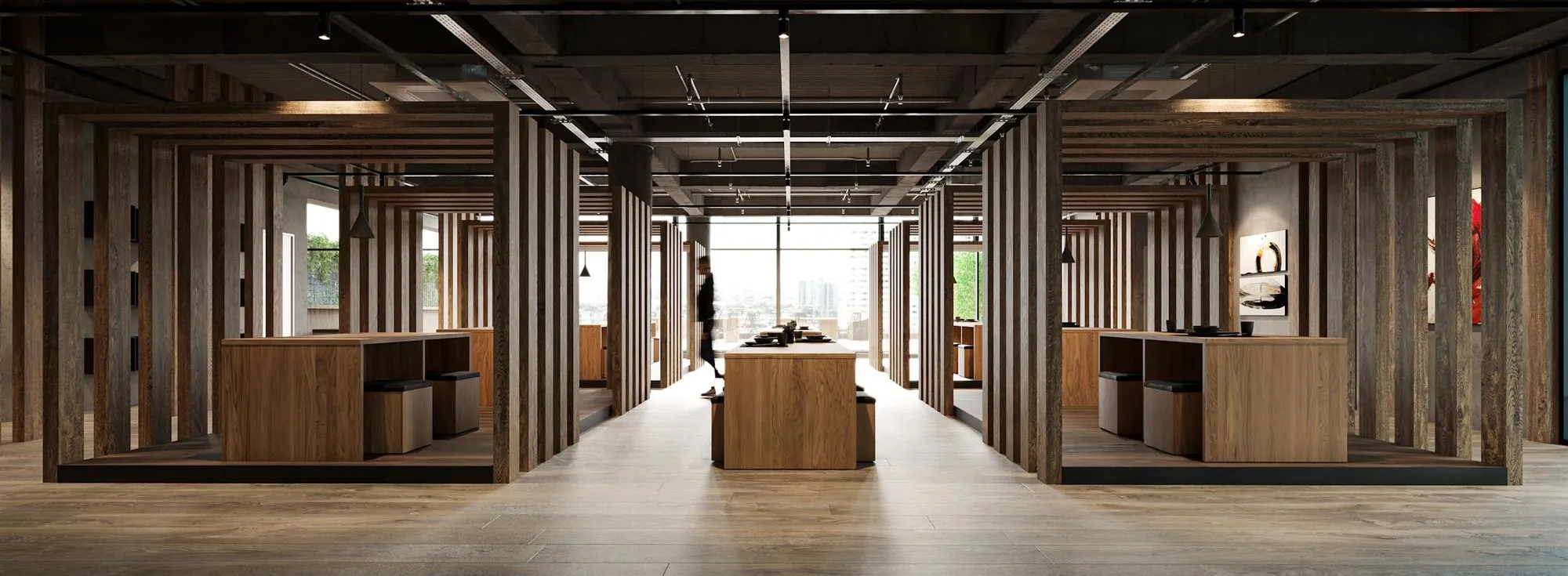 Open Room with Wooden Partitions