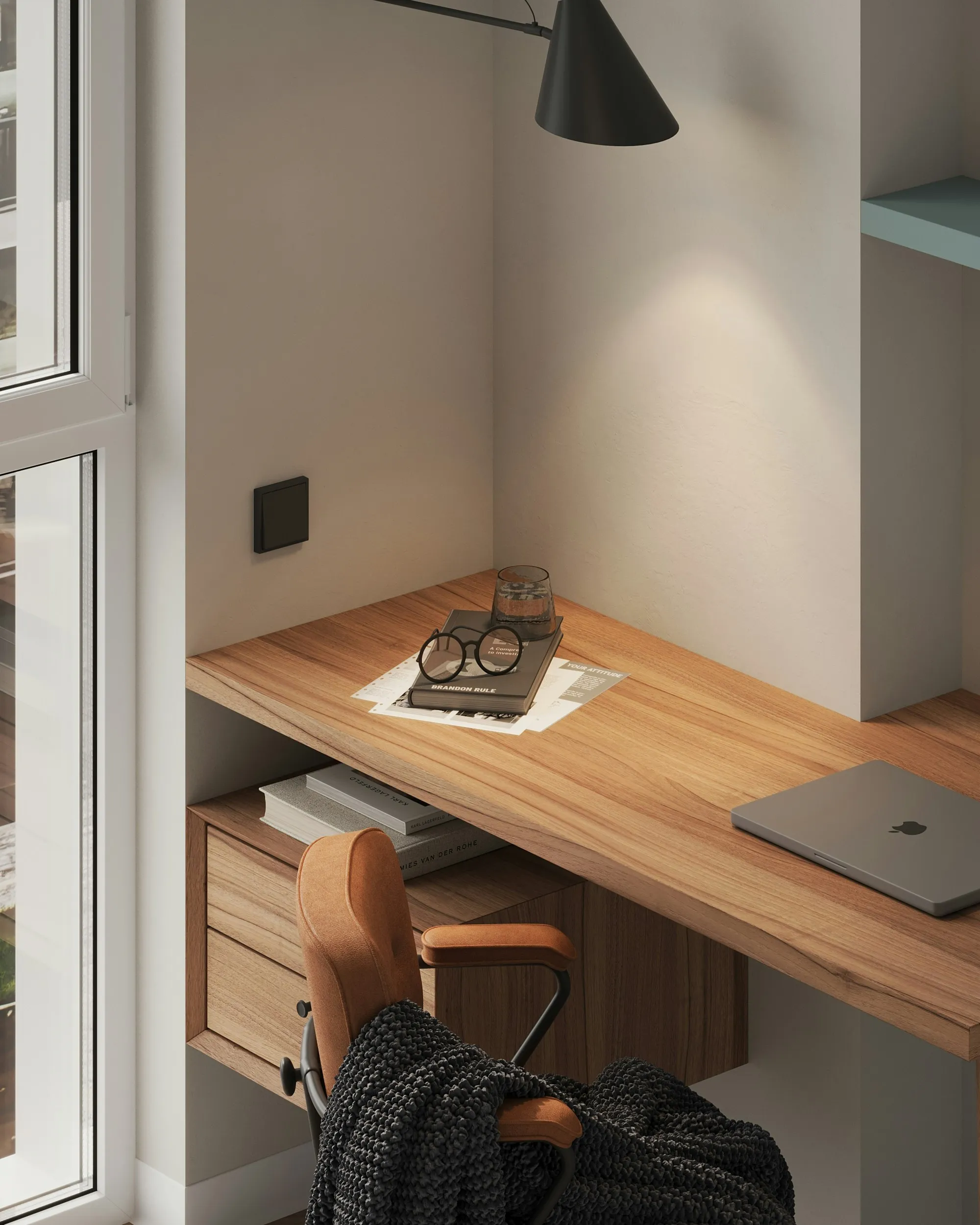 Wooden Desk with Laptop