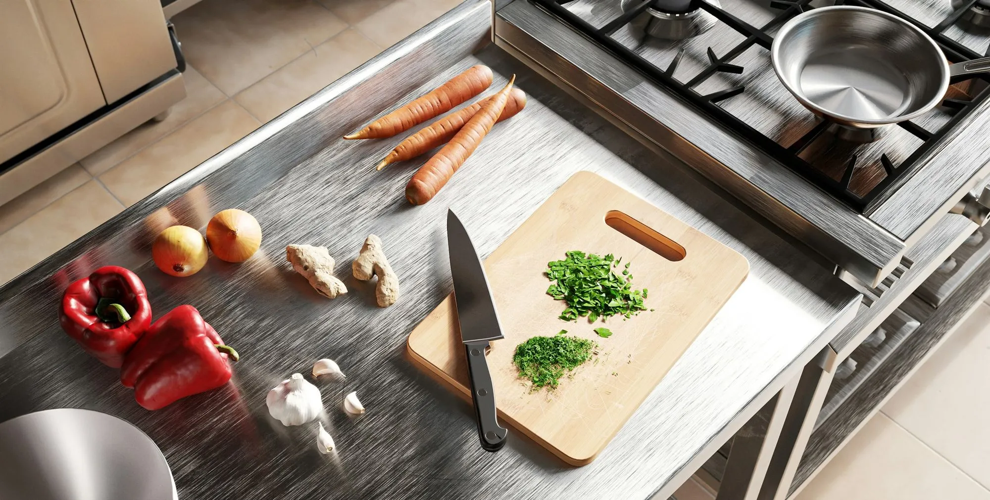 Kitchen Counter with Vegetables