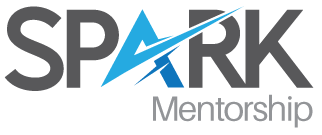Spark Mentorship logo with a stylized blue lightning bolt integrated into the letter A.