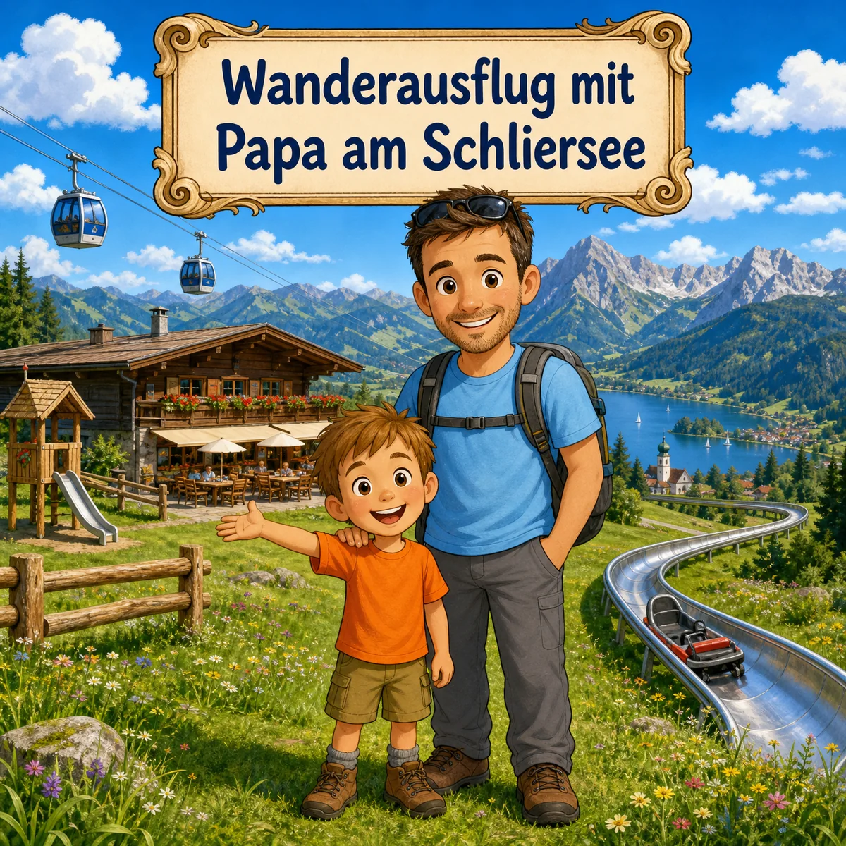 Mutter tröstet Kind, das an Zahnarztstuhl denkt, während es an Spielzimmer denkt.