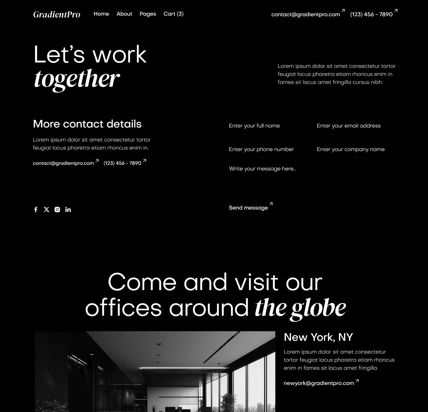 GradientPro - Contact V1 Page - Dark Mode Agency Webflow Template
