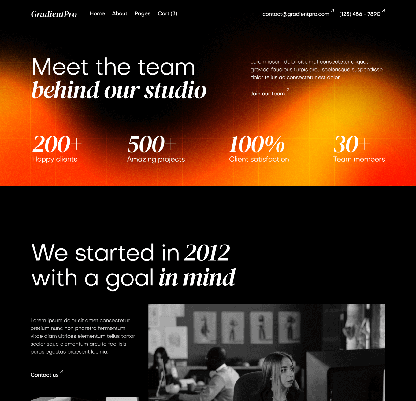 GradientPro - About Page - Dark Mode Agency Webflow Template