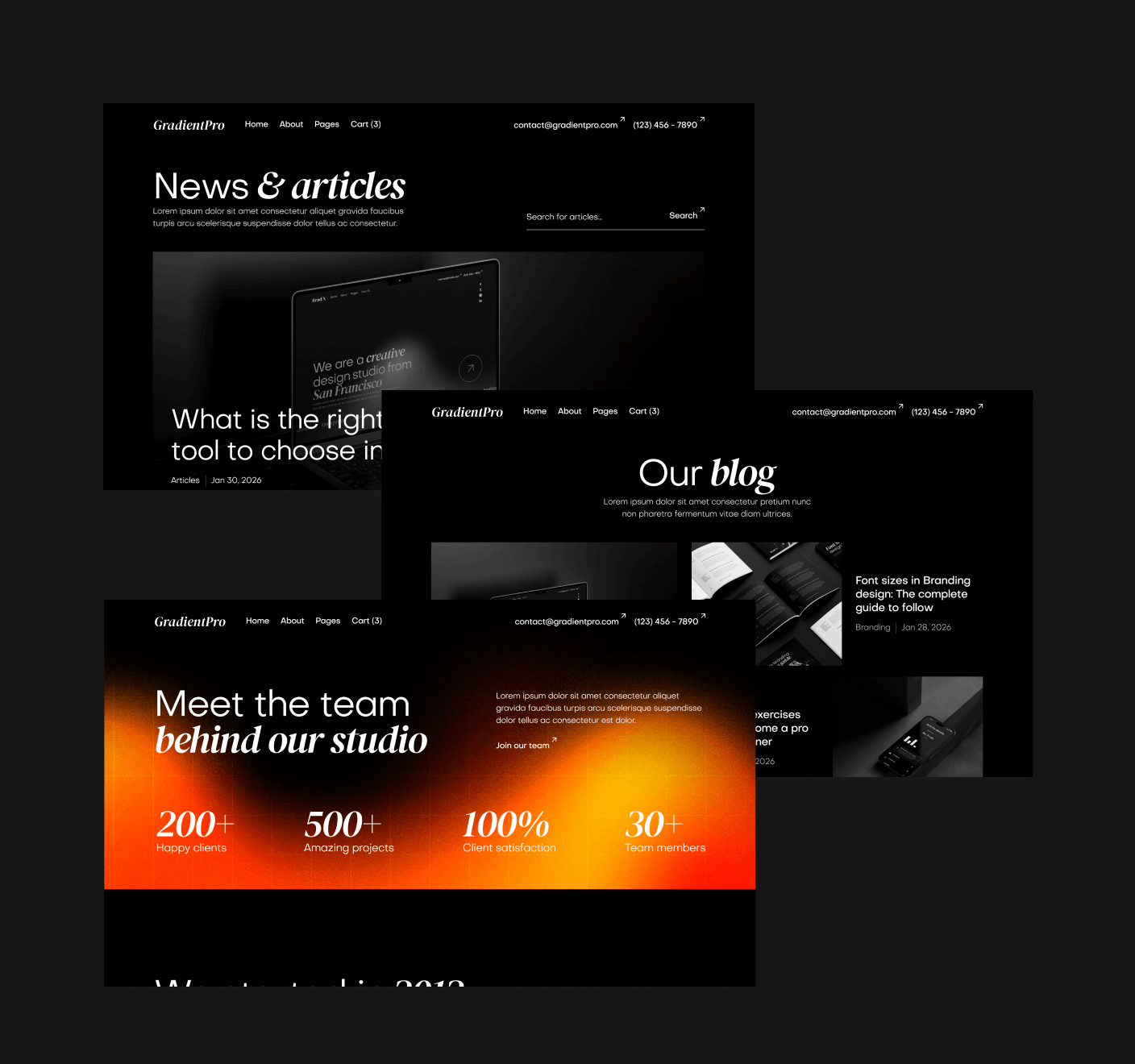 GradientPro - 40+ Sections Included - Dark Mode Agency Webflow Template