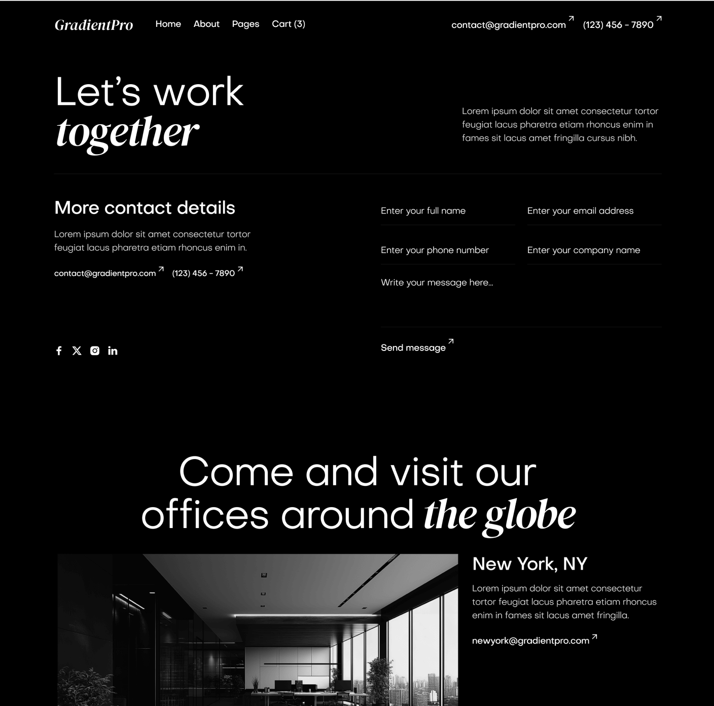 GradientPro - Contact Page - Dark Mode Agency Webflow Template