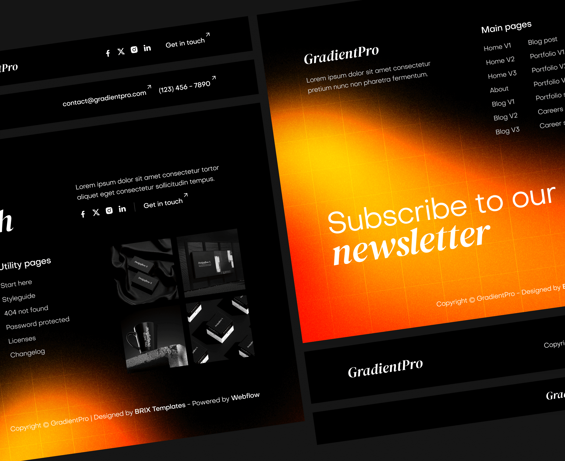 GradientPro - 3 Headers And Footers Included - Dark Mode Agency Webflow Template