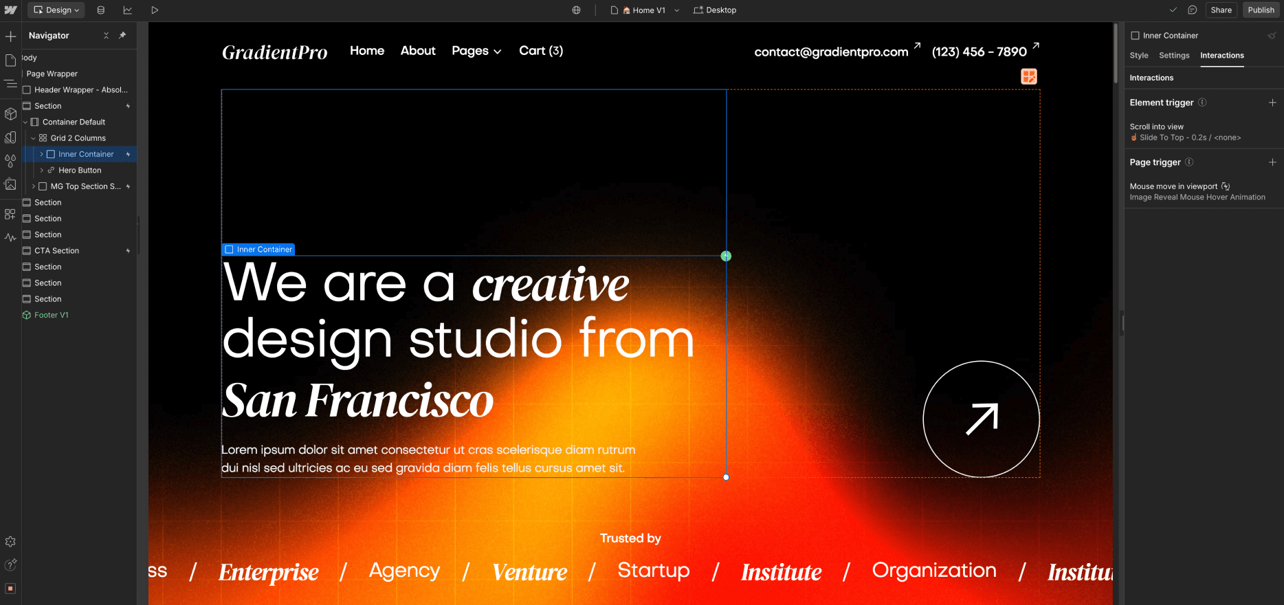 GradientPro - Animations - Dark Mode Agency Webflow Template