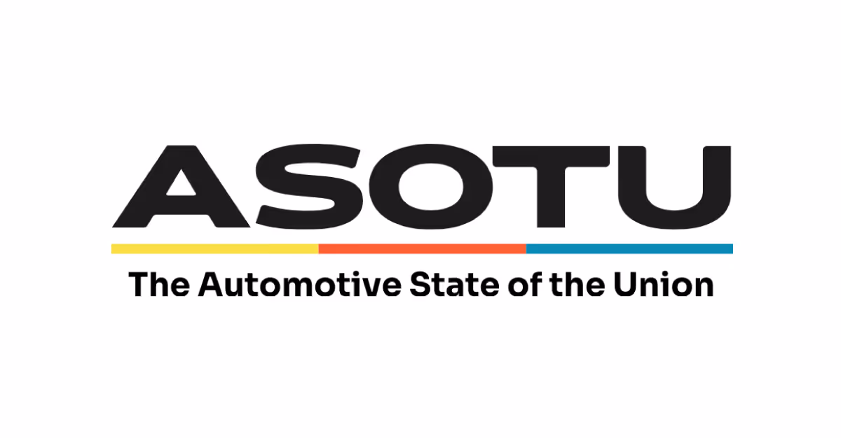ASOTU logo with tagline The Automotive State of the Union and colored lines underneath.