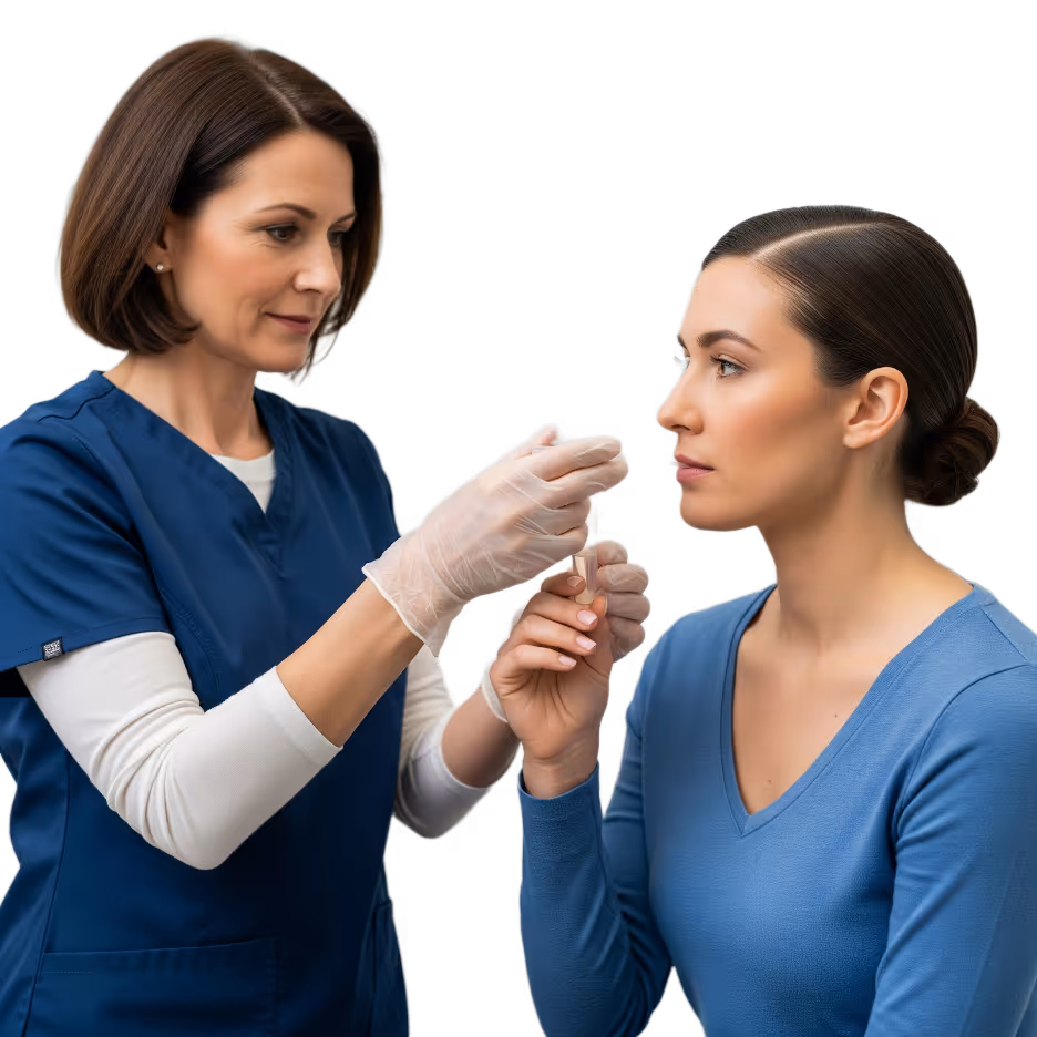 Dentist collecting saliva from patient.