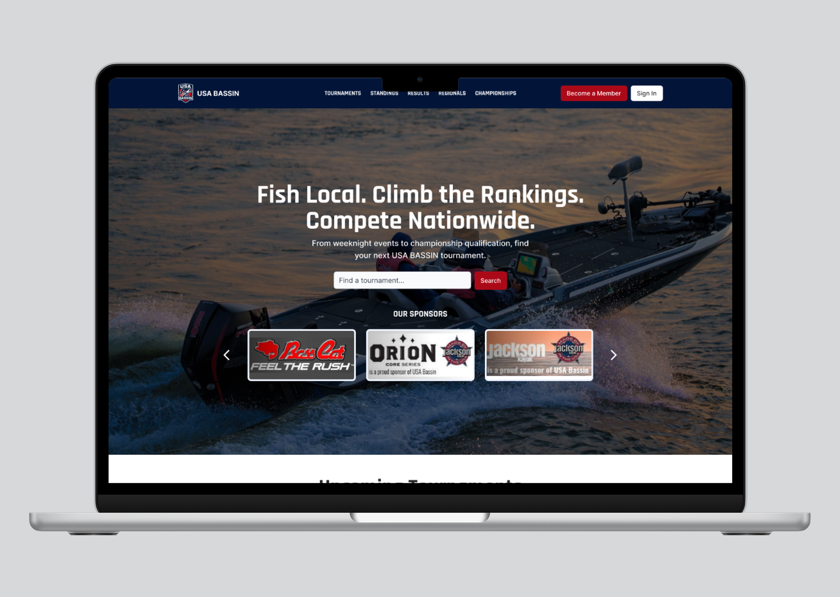 USA Bassin’ website design by Aether Creative Studio for a national tournament fishing organization.