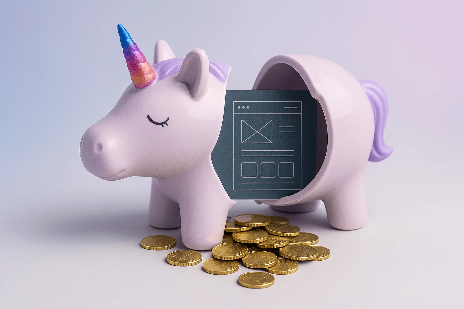 Unicorn Bank with Website Diagram and Coins