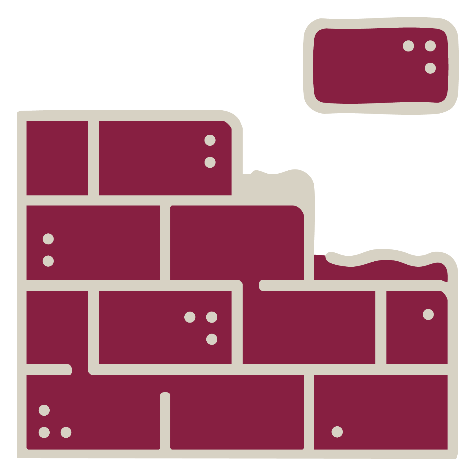 Illustration of a partially built brick wall with one brick separated above.