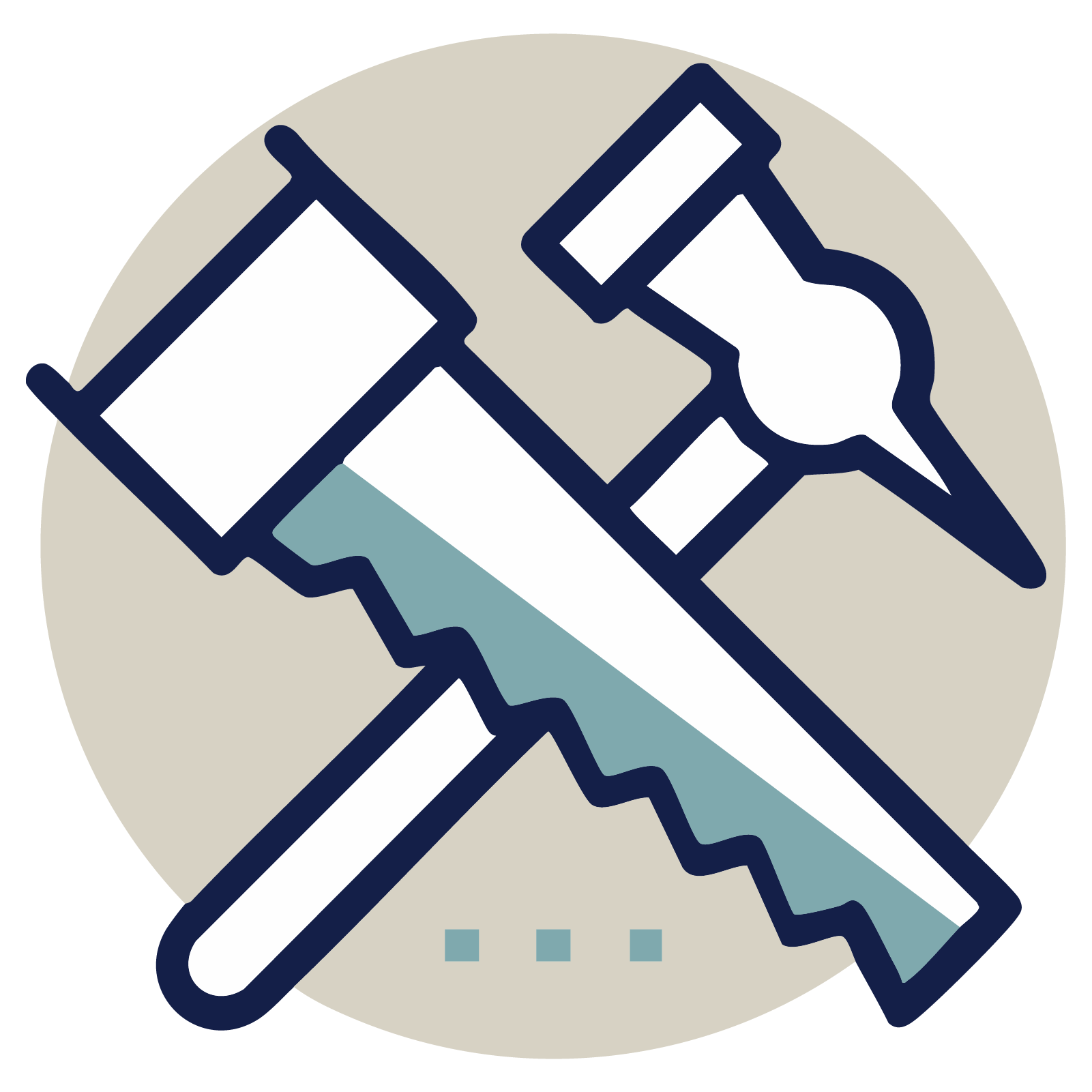 Icon of a crossed hammer and saw inside a light gray circle.