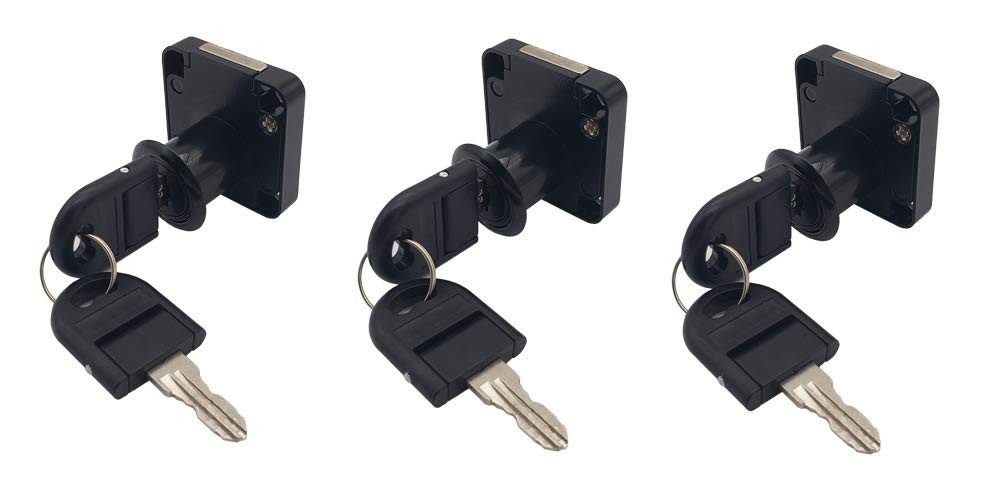 LOT DE 3 SERRURES ET 2 CLES ASSORTIES POUR TIROIRS DECKED ET RANGEMENTS LATERAUX