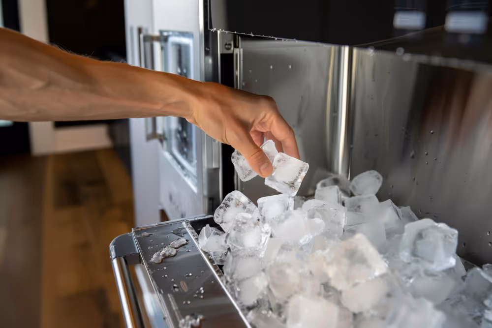 person grabing ice from the ice maker