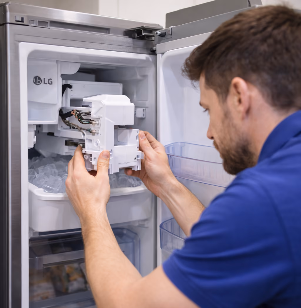 technician repairing LG refirgerator