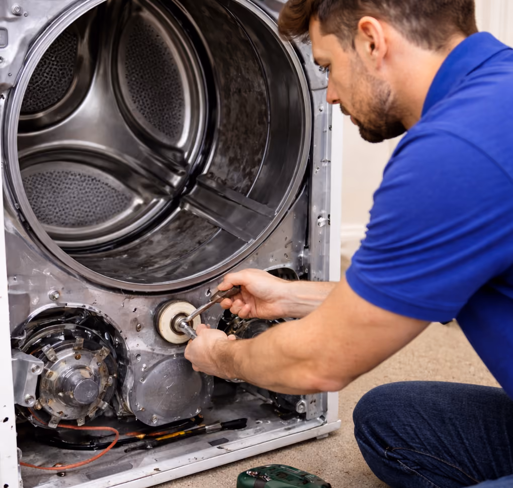 technician repairing a dryer