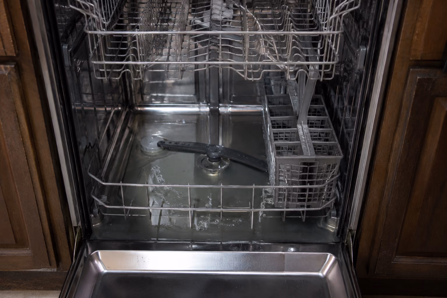 dishwasher with standing water inside