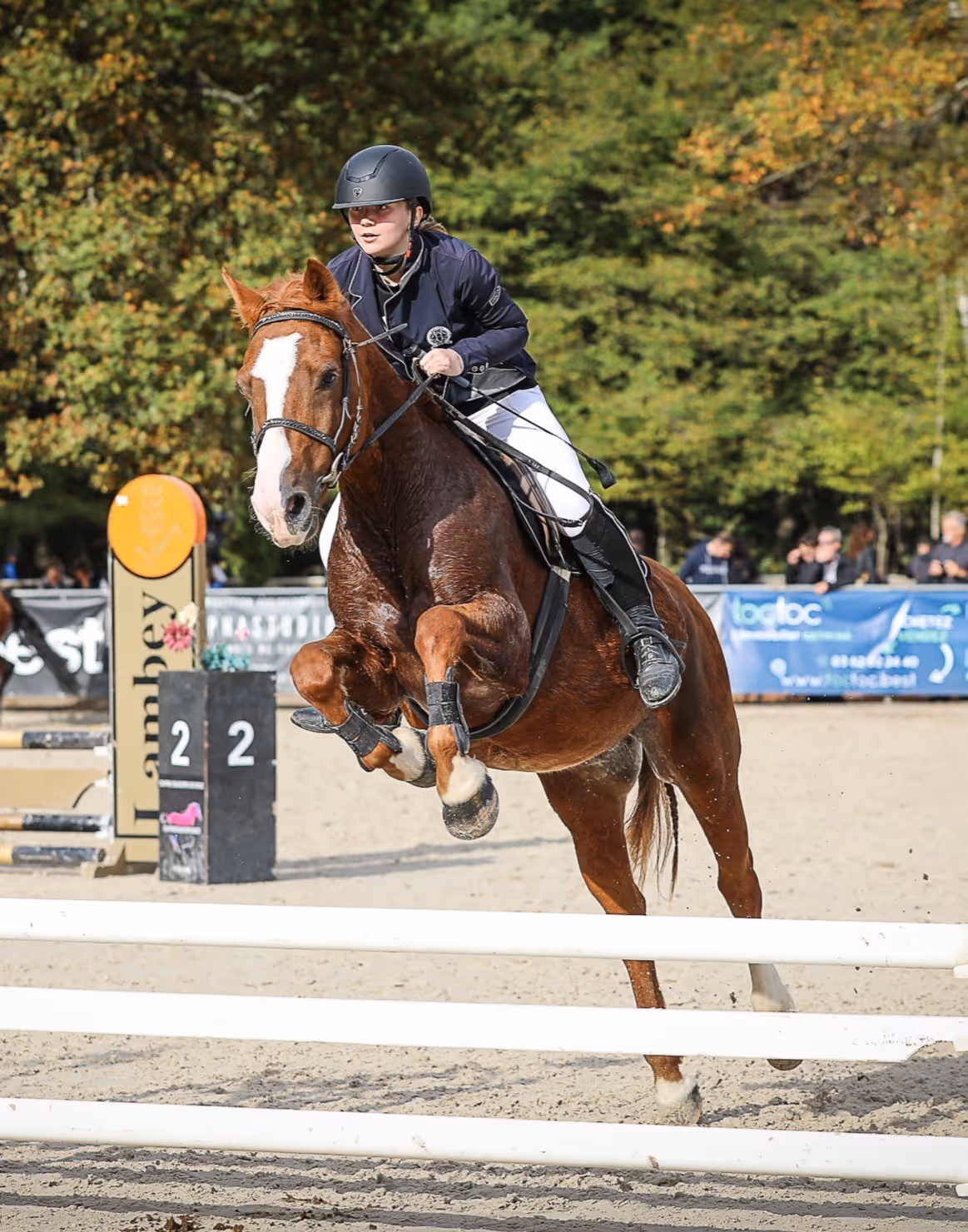 Hermione Geslot en concours qui saute un obstacle