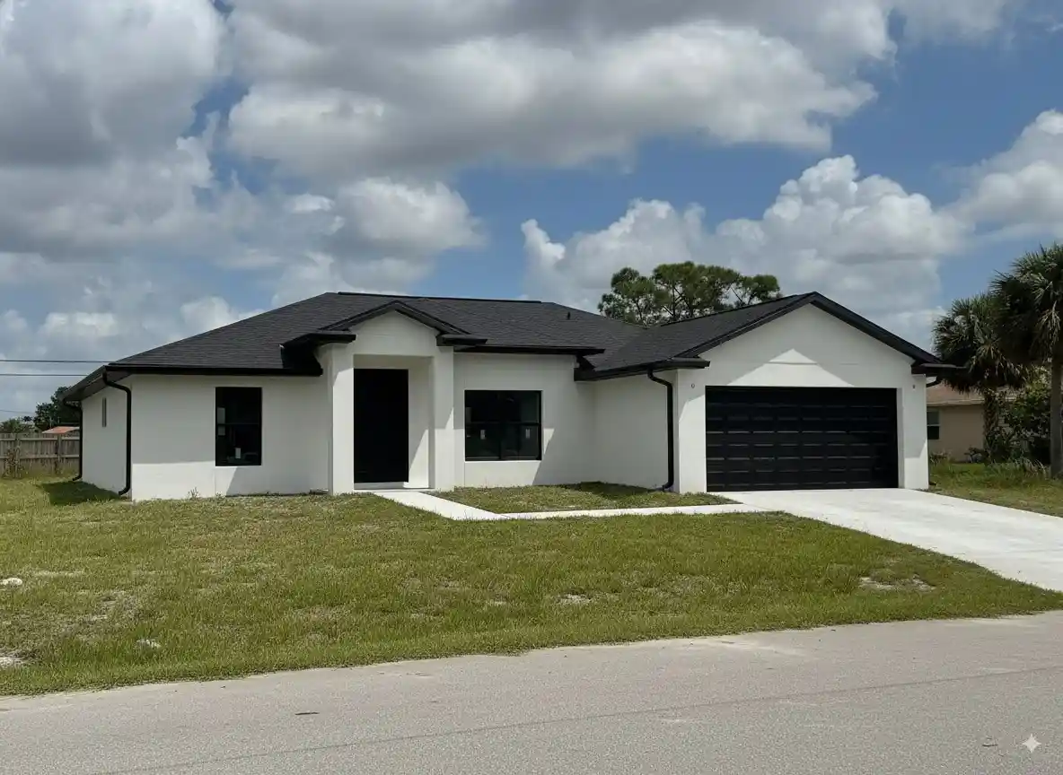 Sarasota home exterior with fresh black and white paint renovation
