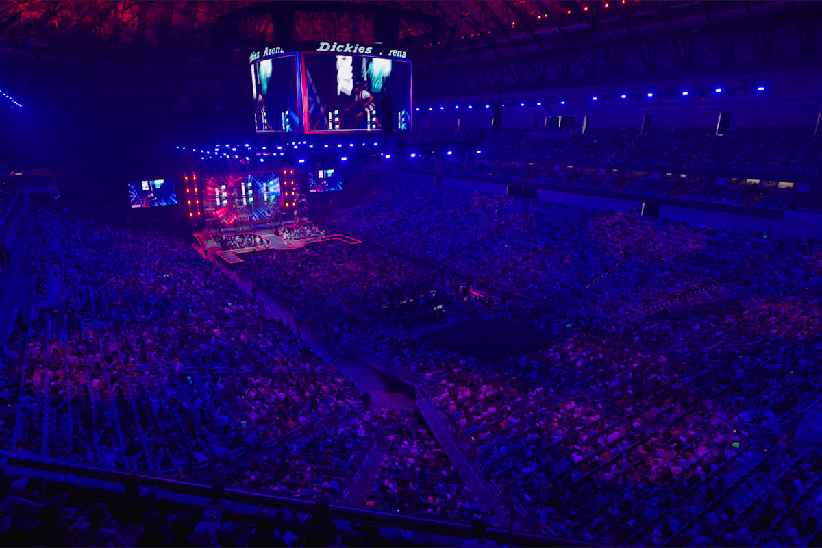 Wide angle arena shot of the dude perfect tour