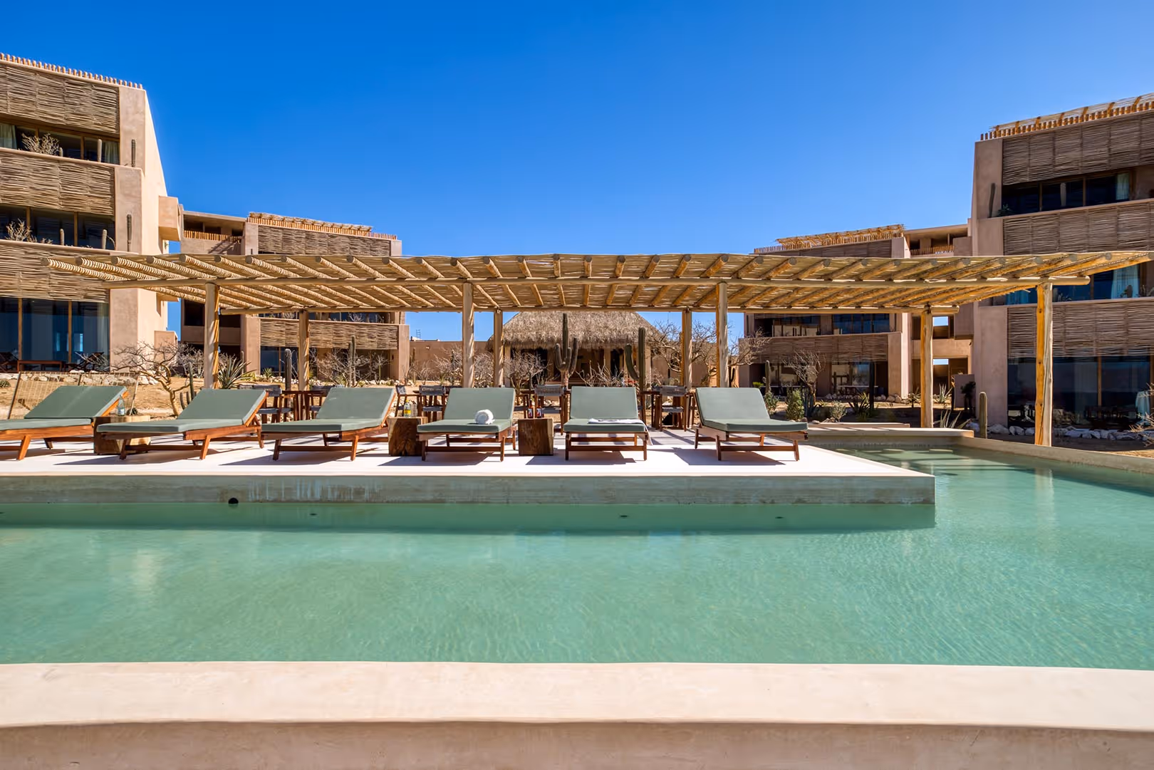 frontal view of a hotel pool