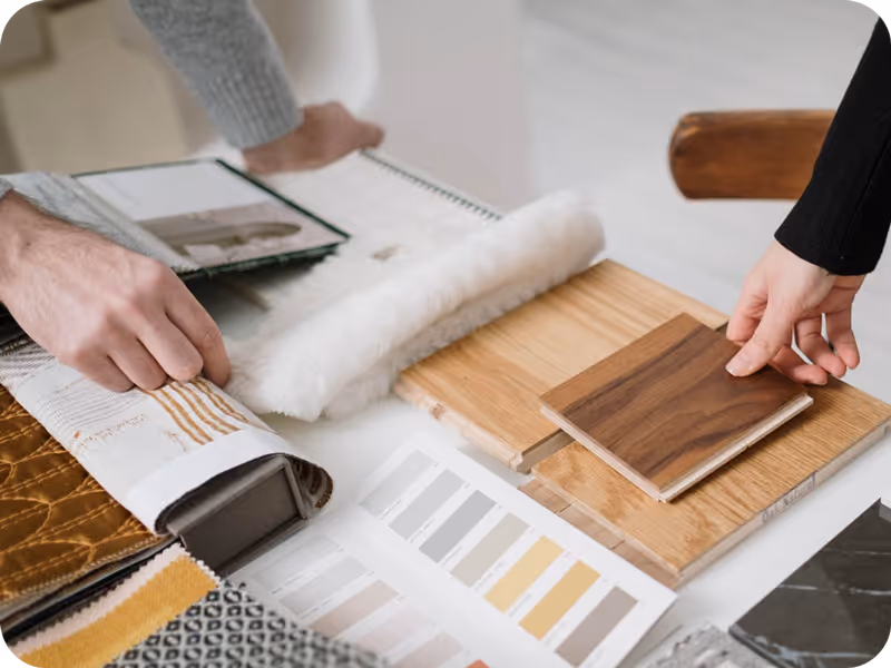 Reviewing material and colour samples for a new product