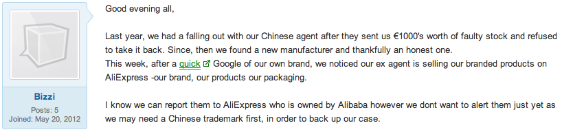 Complaint about a sourcing agent