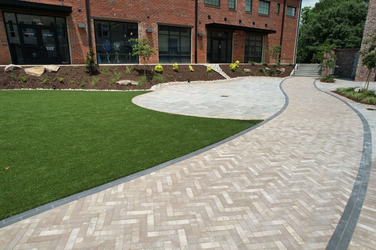 A pathway of permeable pavers