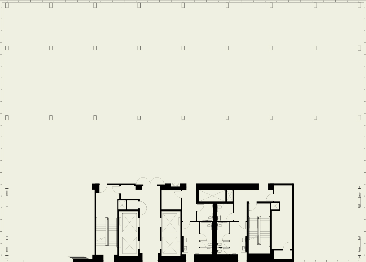 Office floorplan. Black lines detailing the layout of a typical office floor.
