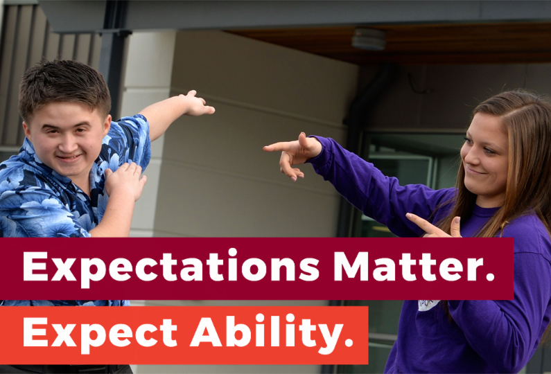 Two high school students joking around. Text reads: Expectations Matter. Expect Ability.