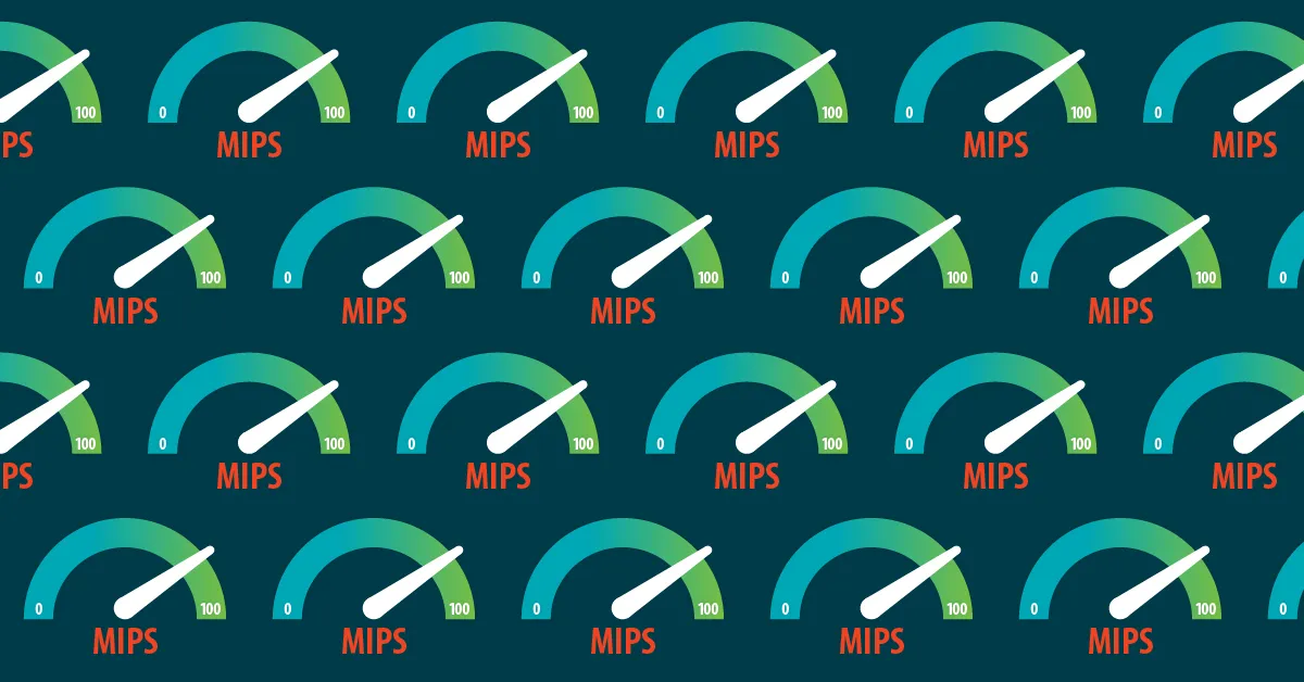 Repeating pattern of gauges with white needles pointing near 100 and red labels reading MIPS on dark background.